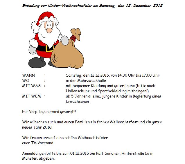 Weihnachtsfeier 15 Einladung Kinder Turnverein Munster 1902